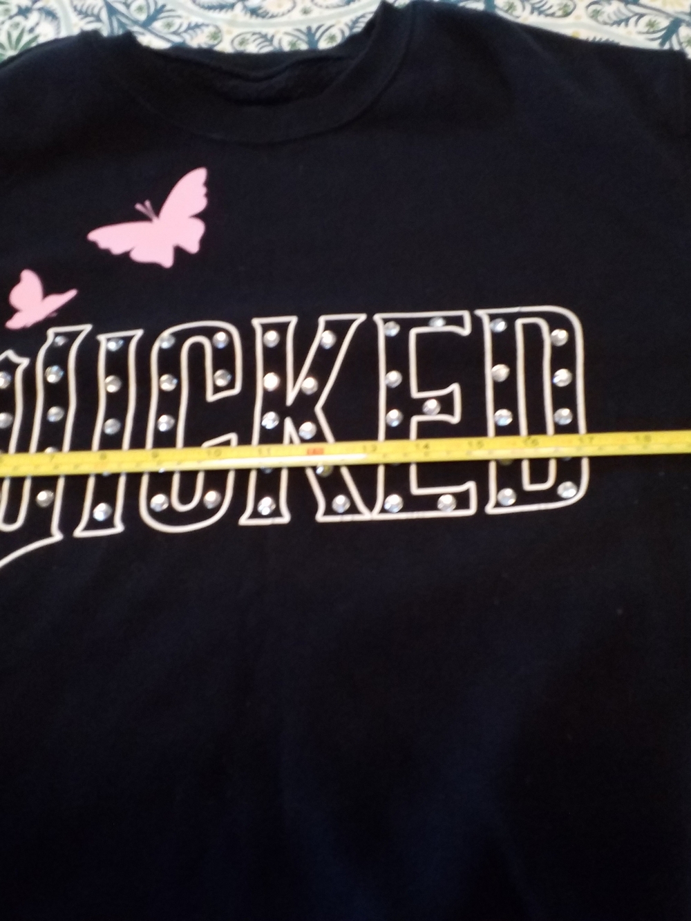 Black Short-Sleeve Tee with Pink Butterfly and Studded 'WICKED' Graphic
